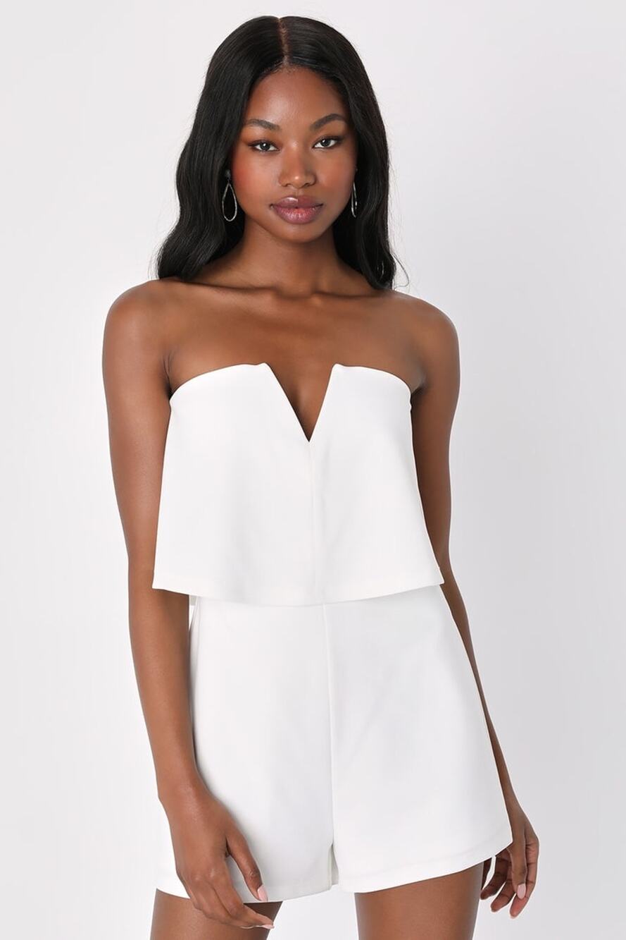 Lulus Power of Love White Strapless Romper Party Classy Elegant Engagement Sz S
